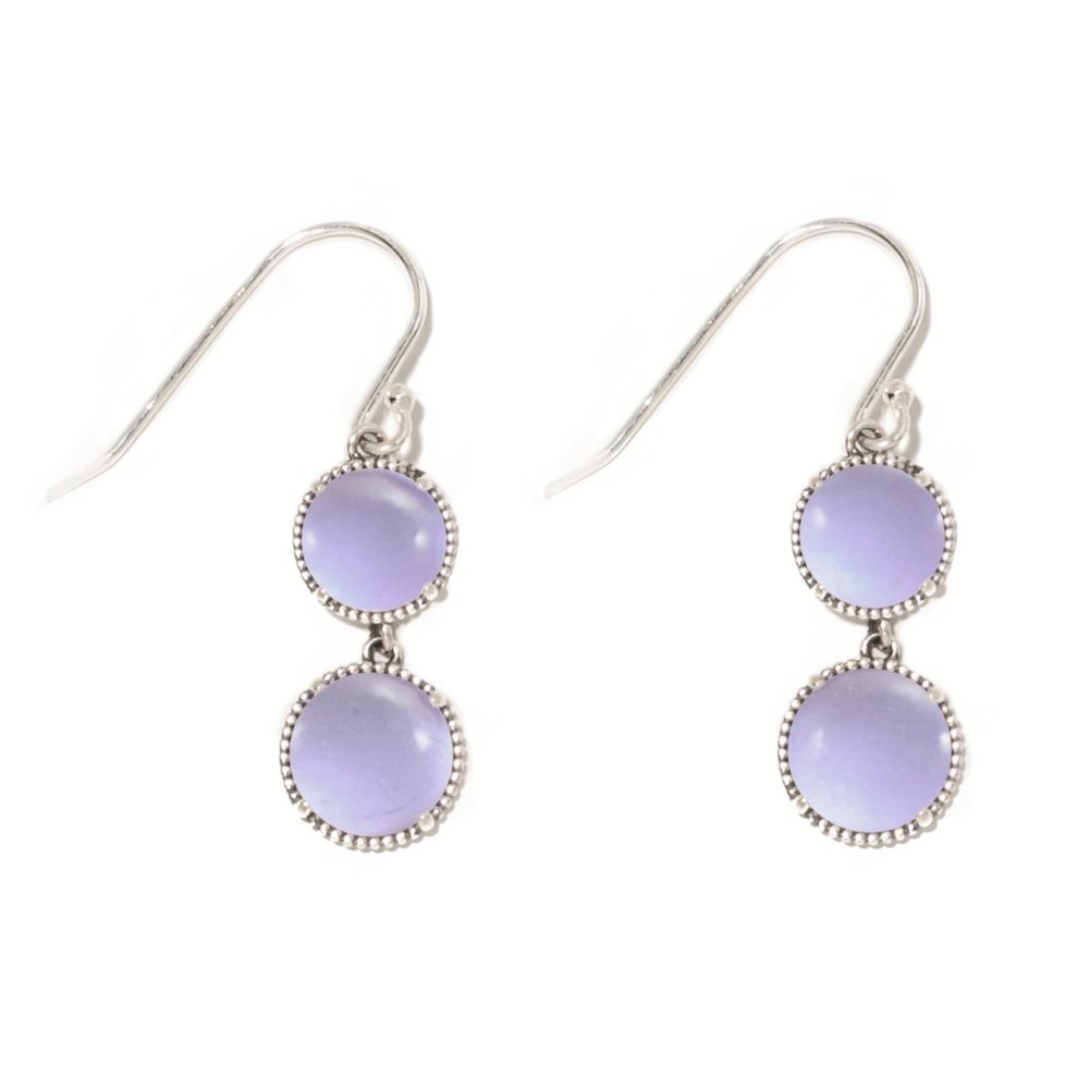 Recycled Early 1900's Purple Medicine Bottle Sterling Double Take Earrings